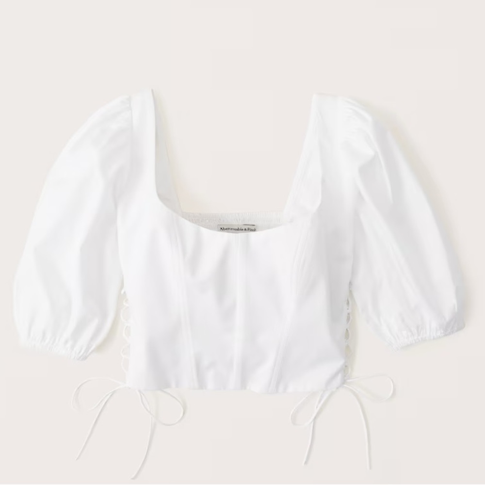Abercrombie White Lace Up Corset Poplin Top Size XL